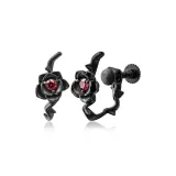 Черные шипы, розовые серьги с зажимом - 1 пара