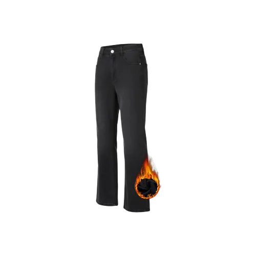 GUOJU Расклешенные Осенние и Зимние Утолщенные и с Флисовой Подкладкой Джинсы Унисекс