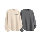 [2 шт Теплый Флис Круглый Шея] Абрикос (Mf Дикая природа Следы Логотип на груди) + Серый (Mf Дикая природа Следы Логотип на груди)