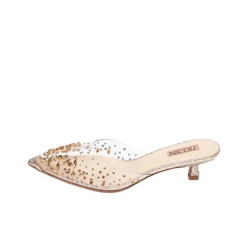 NICOLI Кристальные Домашние тапочки 4CM Женские Золотые