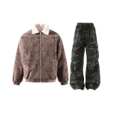 Коричневый хлопковый пуховик + камуфляжные штаны