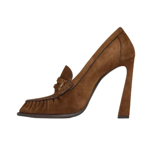 SAINT LAURENT LE LOAFER Грубый каблук Высокие каблуки 11 см Женские Коричневый