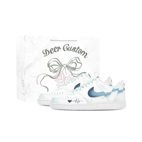 Nike Court Vision 1 DEER Heartbeat Берег Устойчивые к абразиву Низкие Скейтбординг Кроссовки Женские Белый Синий