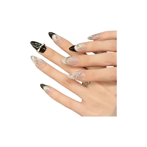 SHAQINUO [Сумерки Dinner] Сверкающий Кошка's Eye Длинный Ручной Nail Art 20mm Фальшивая Подкожная Клипса Миндаль