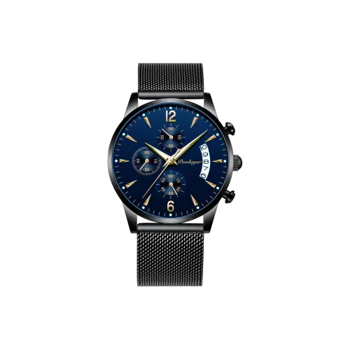 POEDAGAR Кварцевый механизм ремешок из нержавеющей стали черный циферблат мужские часы