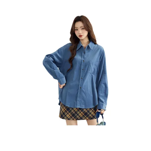 MENGXIAOQI Джинсовая синяя рубашка Женская рубашка