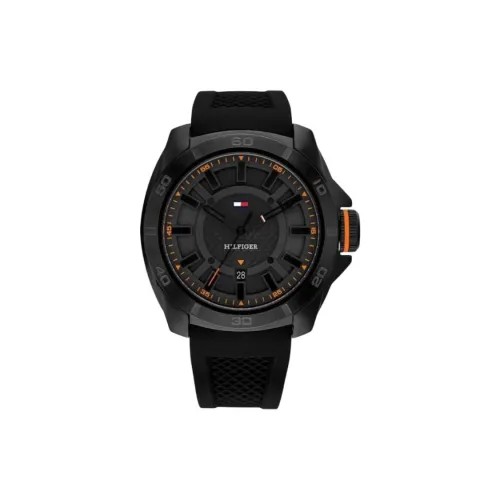 Tommy Hilfiger Часы Кварцевый механизм Силиконовый ремешок 49 мм Повседневная мода Черный циферблат