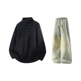 Чёрный + Желтый Грязь Джинсы с Флисовой Подкладкой