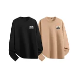 [2 пачки теплый флис, круглый вырез] Черный (Mf комфортный, логотип панды на груди) + Хаки (Mf комфортный, логотип панды на груди)