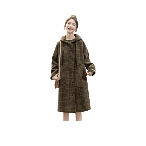 SIBAISHE Коричнево-желтый клетчатый женский пальто