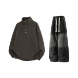 Кофейный + Черный Джинсы с флисовой подкладкой