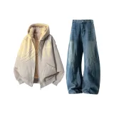 Хаки топ + винтажные синие джинсы