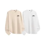 [2 шт Теплый Флис Круглый Шея] Абрикос (Mf Дикая природа Следы Логотип на груди) + Белый (Mf Дикая природа Следы Логотип на груди)