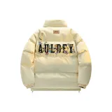 Светло-желтый одинарный хлопковый пуховик [воротник-стойка, городской, минималистичный]