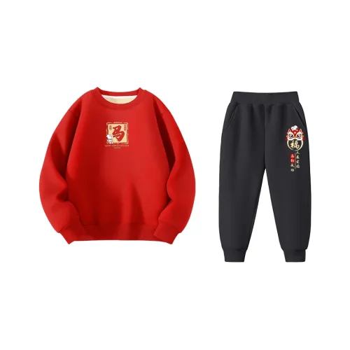 SNOOPY [Новогодний Edition С флисовой подкладкой Худи Свитшоты Набор] Красный Nubi Ma Год END_2 + Черный Fu SHI Nubi X_K5 Пре-школьная Повседневная Спортивная Одежда