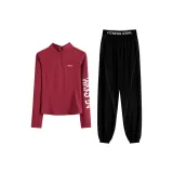 [Флисовая подкладка] Красный комплект из двух предметов с длинными рукавами (черные штаны)