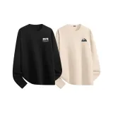 [2 шт Теплый Флис Круглый вырез] Черный (Mf Удобный Логотип Панды на груди) + Абрикос (Mf Удобный Логотип Панды на груди)