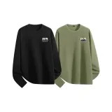 [2 пачки теплый флис, круглый вырез] Черный (Mf комфортный, логотип панды на груди) + Армейский зеленый (Mf комфортный, логотип панды на груди)