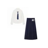 С утяжкой на талии Шнуровка Рубашка + Темно-синий Длинный Юбка + Сине-белые полоски Галстук + Горизонтальный Прозрачный Грудь Пластина