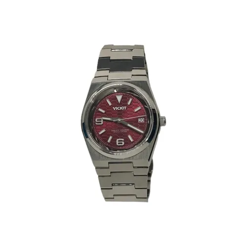 Vickit Автоматический Механический Механизм Часы из Нержавеющей Стали с Ремешком Часы Мужские Красный Циферблат Часов