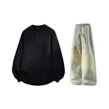 Чёрный + Желтый Грязь Джинсы с Флисовой Подкладкой