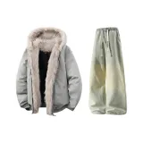 Серый + Желтый Грязь Джинсы с Флисовой Подкладкой