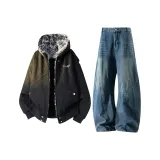 Чёрный топ + винтажные синие джинсы