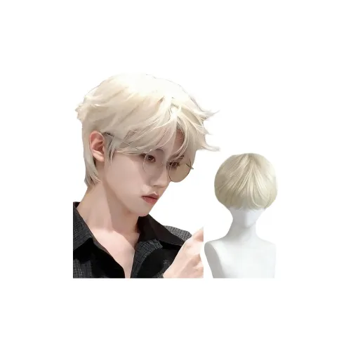 GLUNA Differential Cracked Plate Белый золотой Мужской Короткие волосы Мужская парик Высокая температура Пряжа