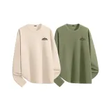 [2 шт Теплый Флис Круглый Шея] Абрикос (Mf Дикая природа Следы Логотип на груди) + Армейский зеленый (Mf Дикая природа Следы Логотип на груди)