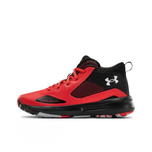Under Armour Lockdown 5 Амортизаторы Shock Absorbers Противоскользящий MID Топ Винтажные баскетбольные кроссовки GS Черно-красный