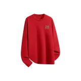 [1 шт Теплый Флис Круглый Шея] Удачи Красный (Mf Винтажный Коричневый С принтом Логотип на груди)