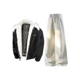 Чёрный топ + Бежевые абрикосовые штаны