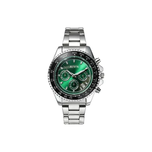 AIVN Кварцевый механизм ремешок из нержавеющей стали мужские часы зеленый циферблат