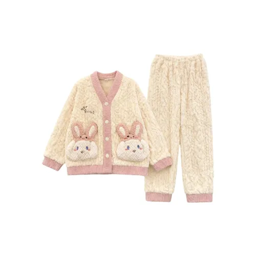 Daiyindie Осенне-зимняя пижама женская утолщенная и с флисовой подкладкой термостатический комплект из кораллового флиса