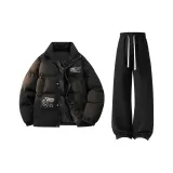 Чёрный хлопковый пуховик + чёрные штаны с флисовой подкладкой