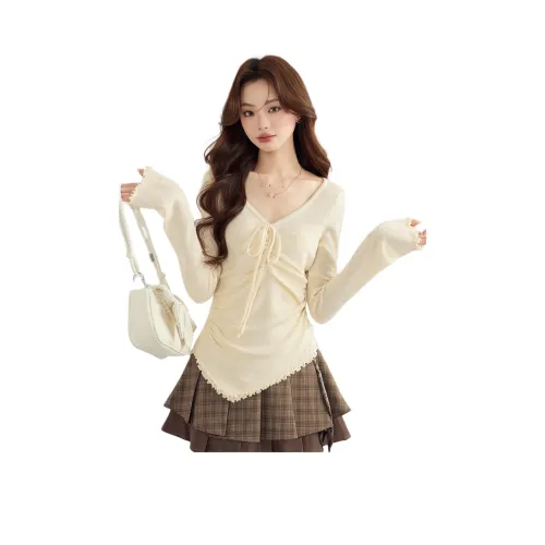 MENGXIAOQI Абрикосовый топ Женский трикотаж