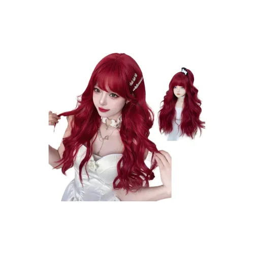 BEIQING Интернет-знаменитый городской шик стиль ровная чёлка красная длинная волнистая женская парик