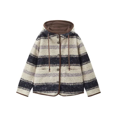 Giordano 10 Черный Абрикосовые Полосы Женское Пальто