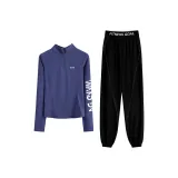 [Флисовая подкладка] Синий, с длинными рукавами, двухкомпонентный комплект (черные штаны)