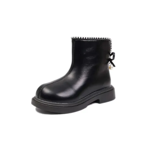 TLIT Детские кожаные сапоги MID Топ Черный флис с подкладкой KIDS