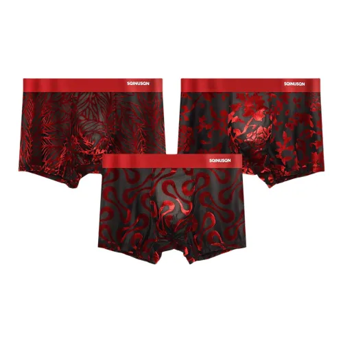 SHIQINUO Красный Пион + Красный Овал + Красный Дерево Лист Мужские Боксеры