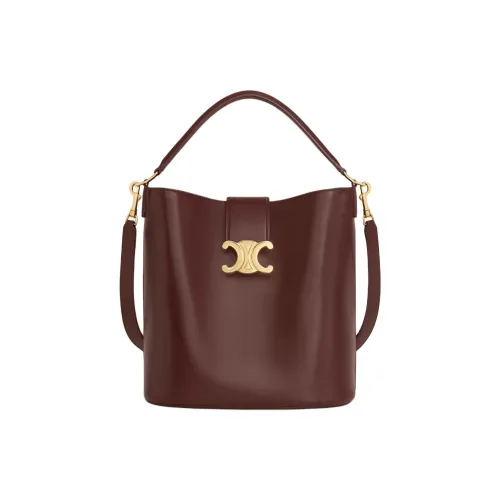 Celine Louise Телячья кожа Ведрообразная сумка Сумка через плечо Средний размер Женская Каштановый цвет