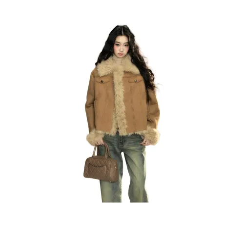 LIZIXIAN Карамель Облако Shearling Women's Leather Goods