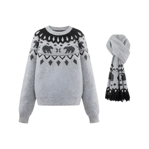 ZHUDIMEI Серый Свитер + Шарф Женские Трикотаж