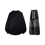 Чёрный + Чёрный Джинсы с Флисовой Подкладкой