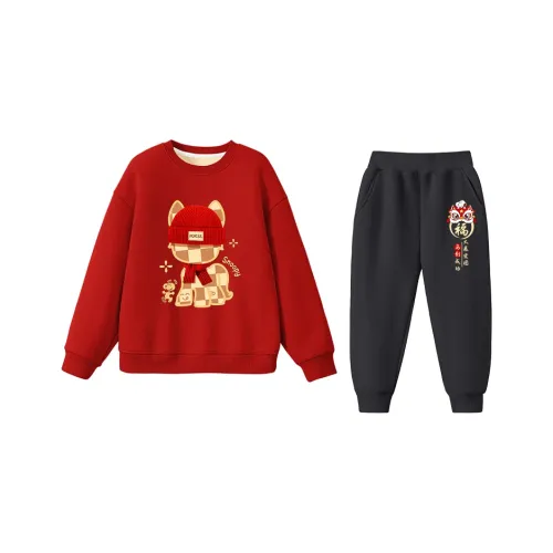 SNOOPY [Новогодний Edition С флисовой подкладкой Худи Свитшоты Набор] Красный Nubi Шахматная доска Лошадь_5+ Черный Fu Лев Nubi X_K5 Предшкольная Повседневная Спортивная одежда