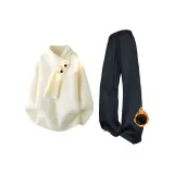 Белый свитер + черные штаны с флисовой подкладкой