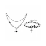 Комплект: Черный обсидиан браслет + ожерелье Starlight