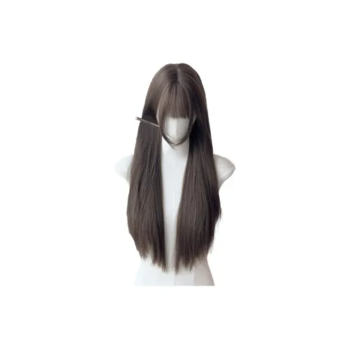 BEIQING Молочно-чайный Длинный Прямые волосы Ровная чёлка Женская Перука Высокая температура Пряжа