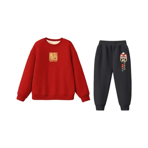 SNOOPY [Новогодний Edition С флисовой подкладкой Худи и Свитшоты Комплект] Красный Nubi Благословение и Удача Средний_2+Черный Удача Лев Nubi X_K5 Предшкольная Повседневная Спортивная Одежда